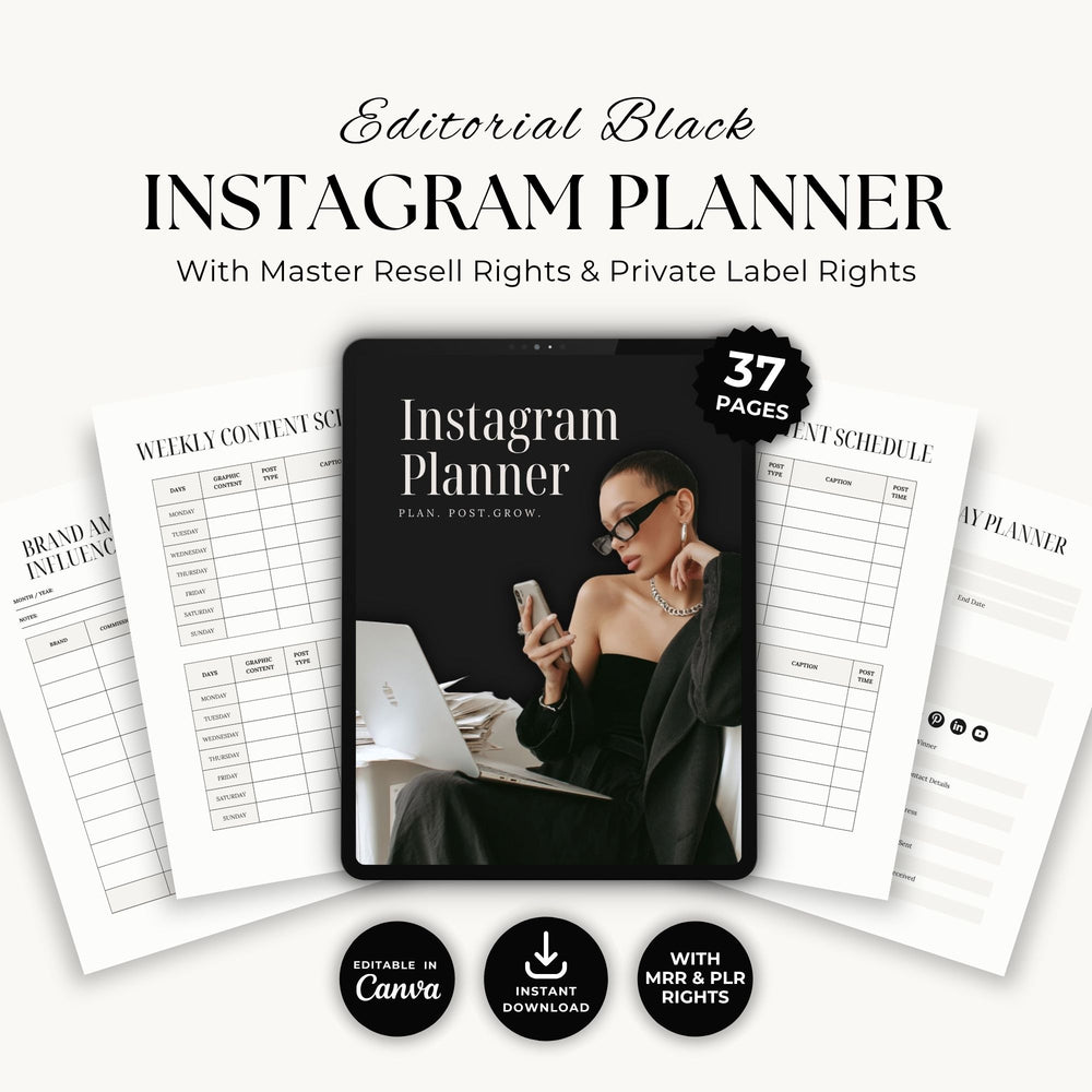 Editorial Black Instagram Planner Canva Template