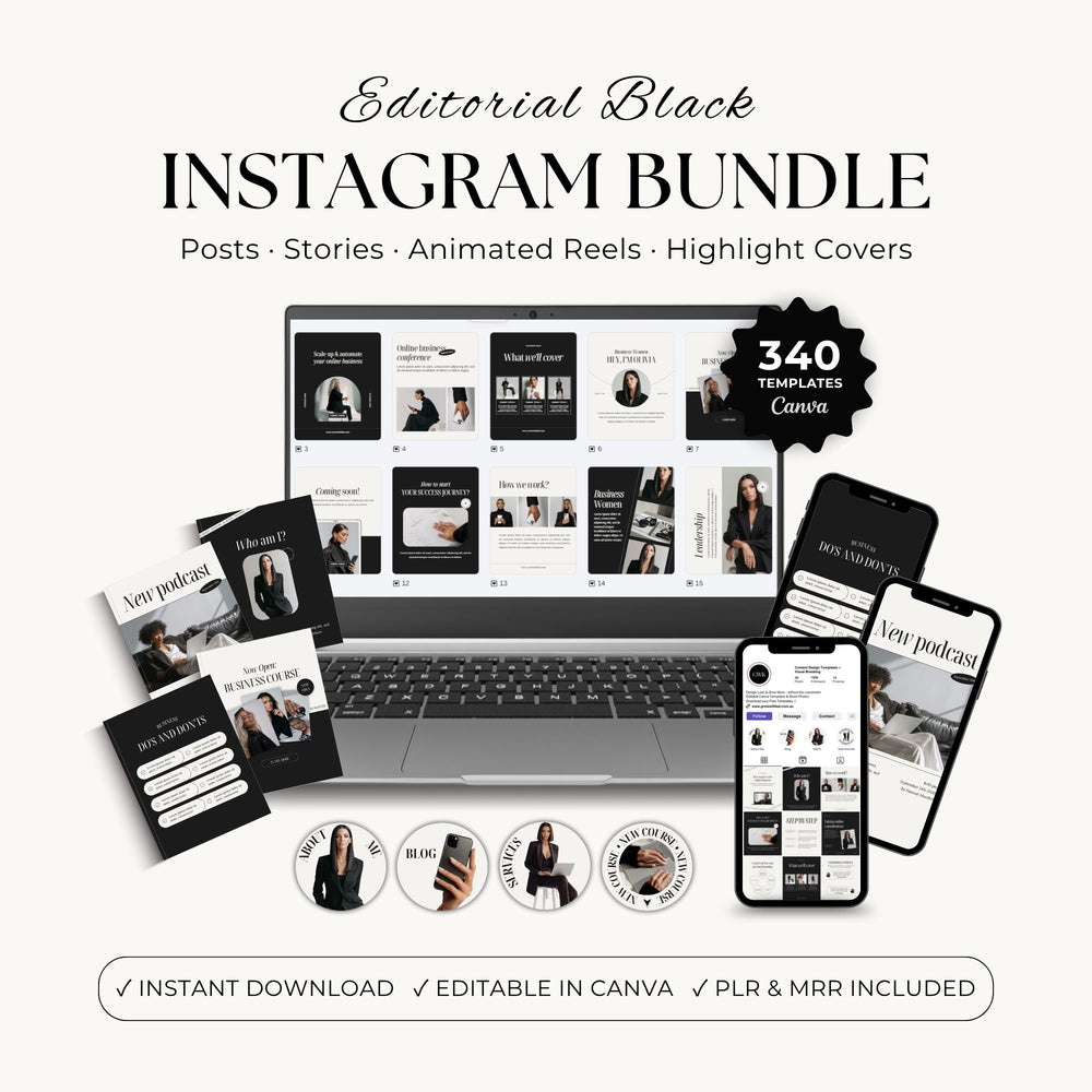 Editorial Black Instagram Template Bundle